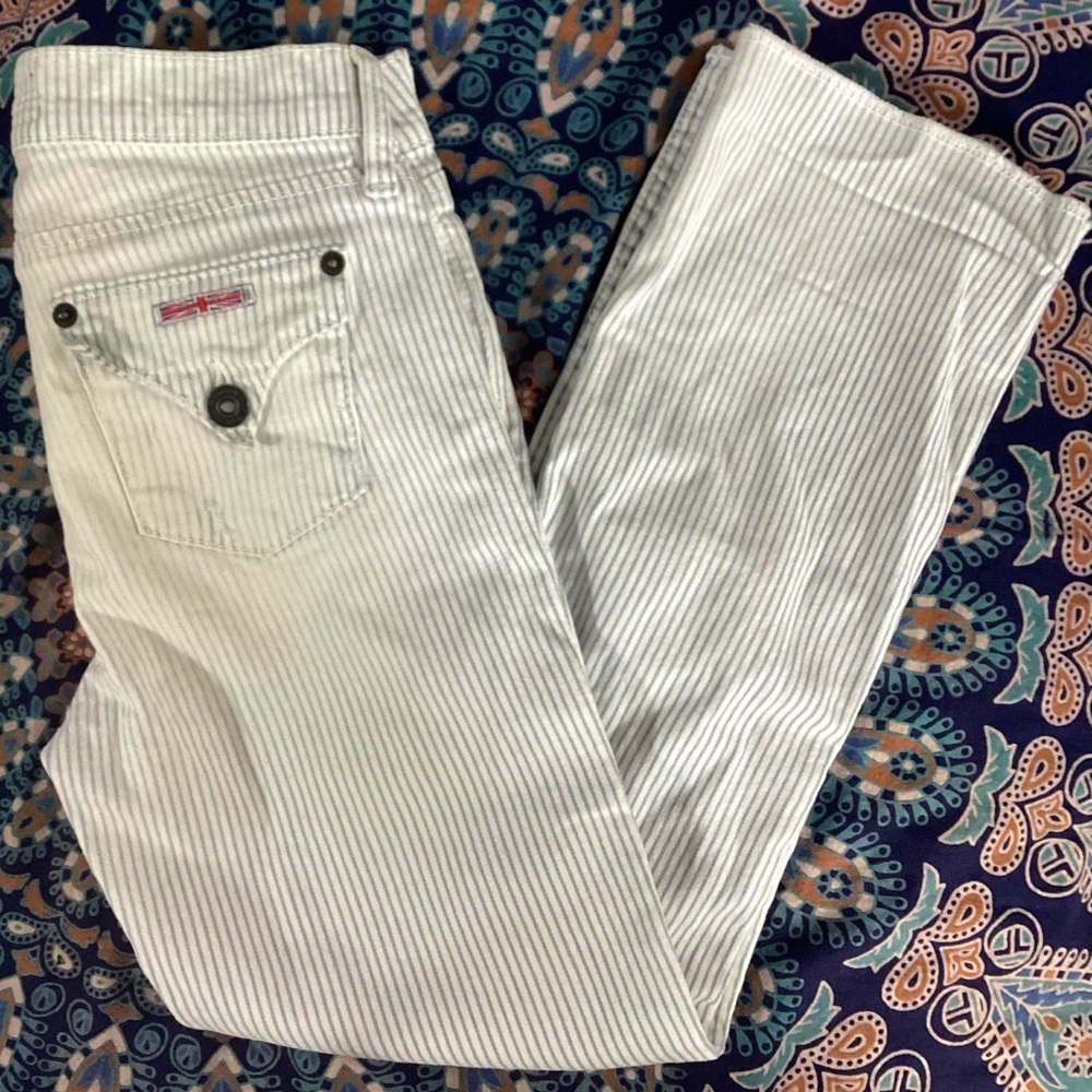 Hudson Jeans Blue and White Striped Distressed Denim Jeans 10